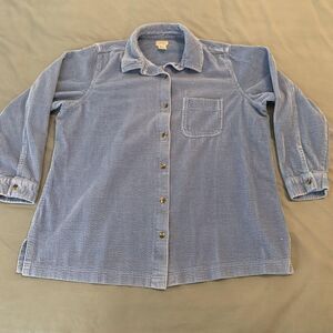 L.L.Bean Shirt Womens 1X Blue Corduroy‎ Button Down Long Sleeve Cotton Overshirt
